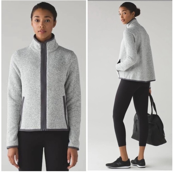 lululemon athletica Tops - Lululemon Its Fleecing Cold Zip Up Heathered White / Dark Carbon